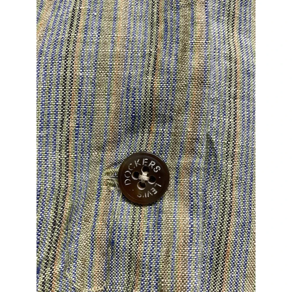 Dockers‎ Levi's Linen Dobby Dress Size Medium To Large Brown Striped Button Down